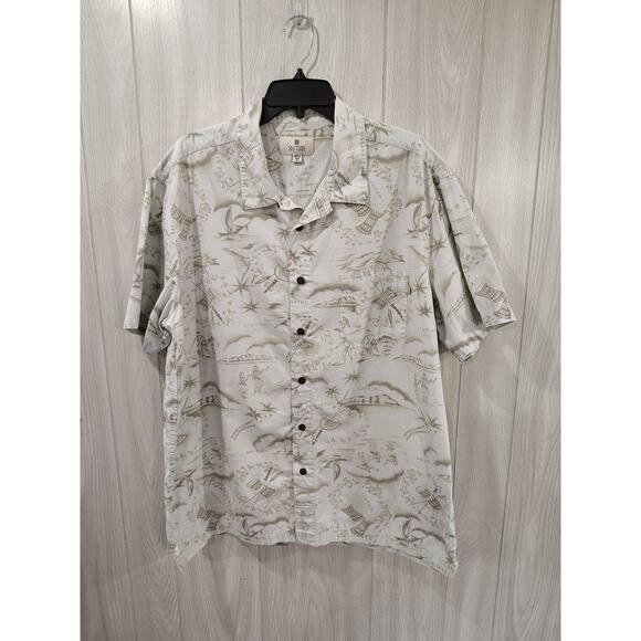 Solitude Men's Button Up Shirt XL Hawaiian Tiki Short Sleeve Beach Travel Green - Picture 1 of 7